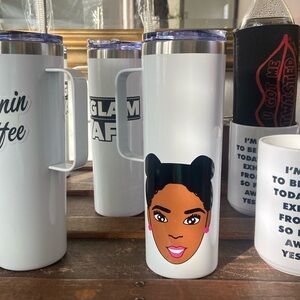 Super cute white tumbler with brown girl face. (Only found here)